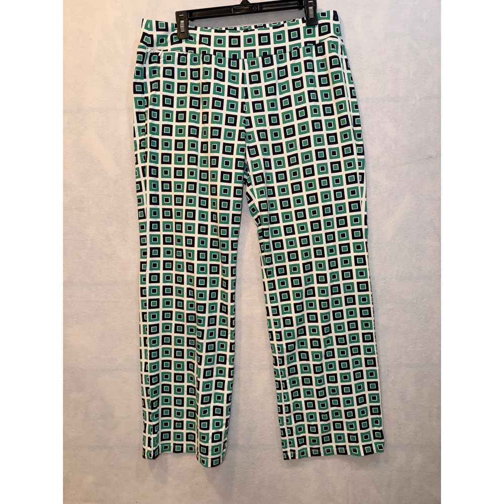 JMcLaughlin Geometric Print Straight Leg Pants‎ XL Emerald Navy White